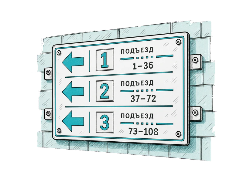 Указатели подъездов — изображение услуги Адресные таблички на дом в PrintSpirit