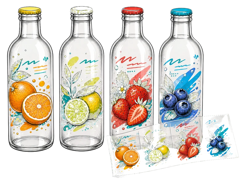 Полноцветные этикетки — изображение услуги Наклейки UV DTF для бутылок в PrintSpirit